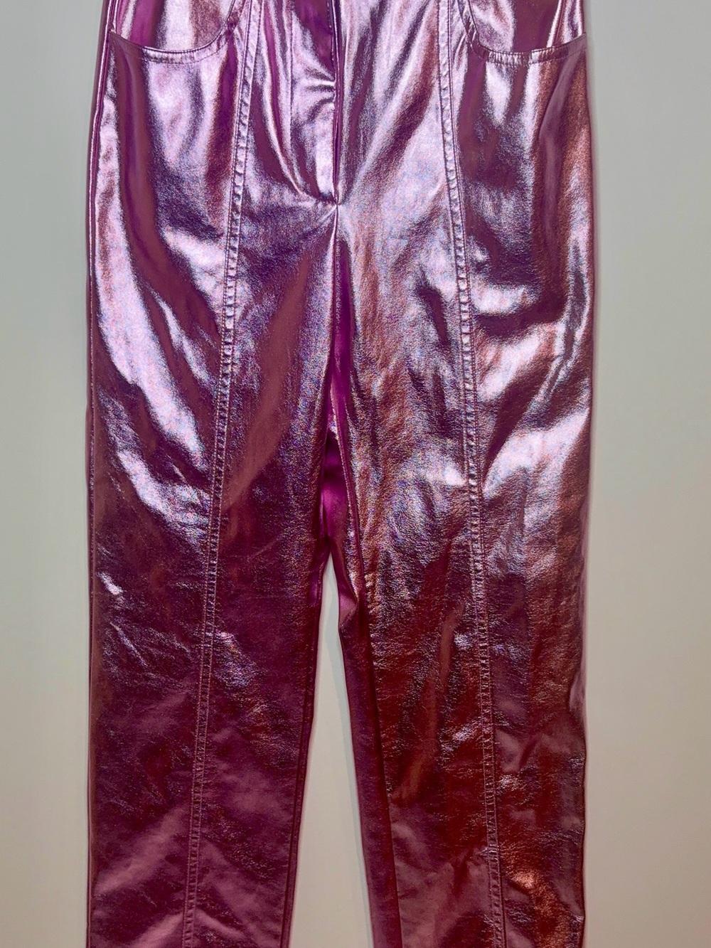 LAAGAM Twiggy Metallic Pink Pants XS High Rise Straight Leg NWT Free People
